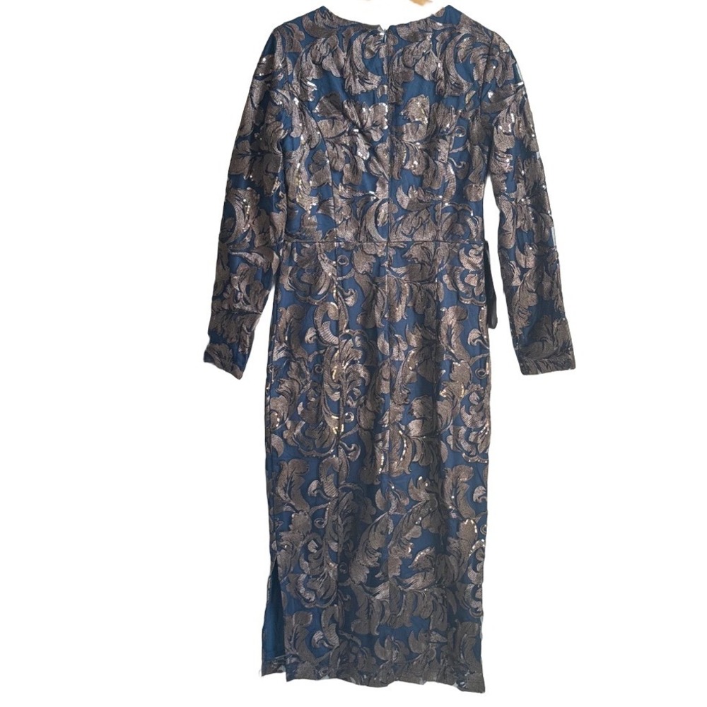 NWT JS Collections Metallic Brocade Sequin Dress Size 8 Teal Blue Gold Cocktail - Picture 5 of 9